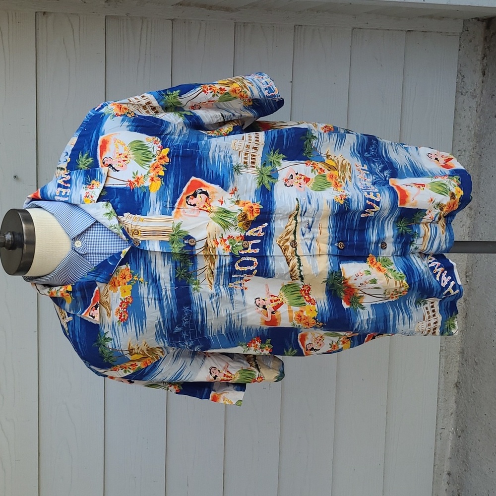 POLO RALPH LAUREN Vintage Camp Blue‎ Aloha Beach XL Short Sleeve Hawaiian Shirt